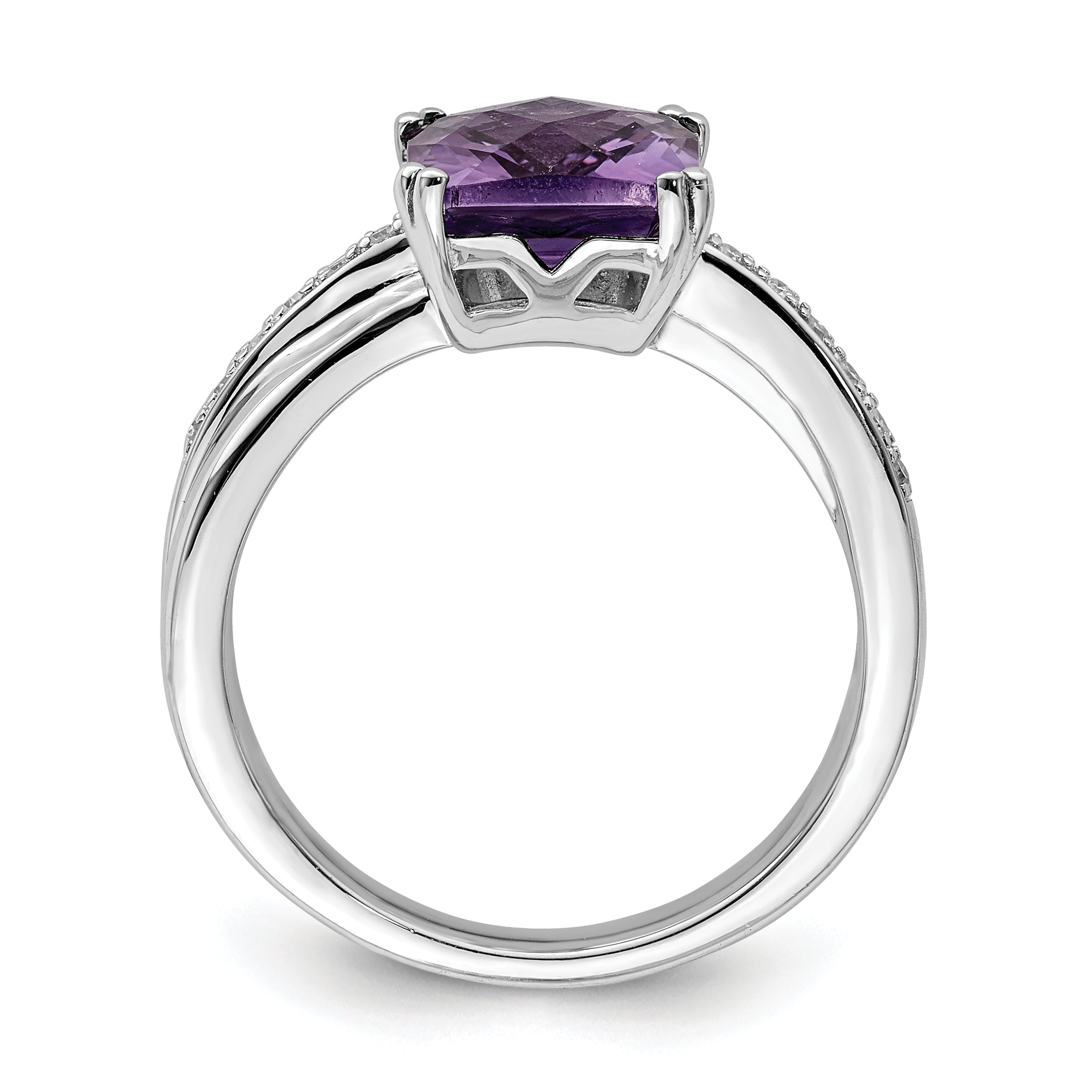 Sterling Silver Rhodium-plated Diamond and Amethyst Ring Secondary image