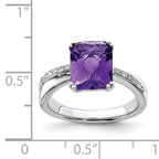 Sterling Silver Rhodium-plated Diamond and Amethyst Ring