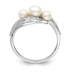 Sterling Silver Rhodium Plated Diamond and FW Cultured Pearl Ring