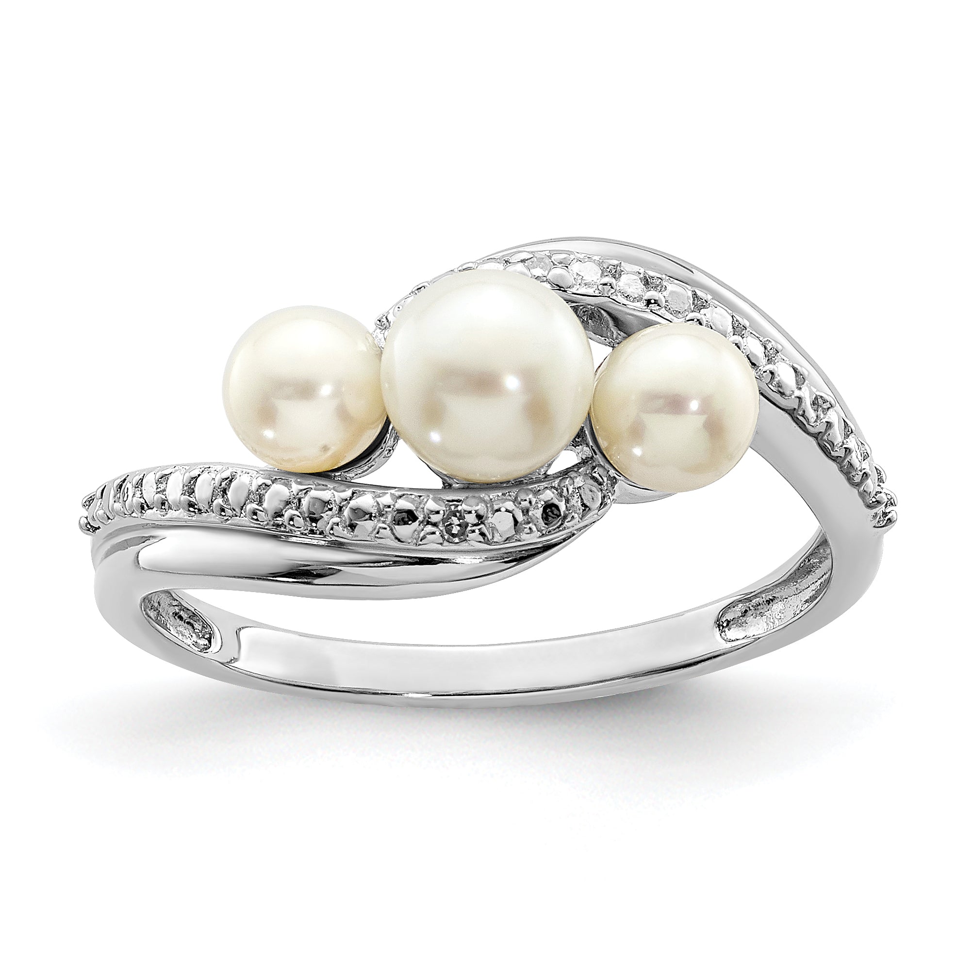 Sterling Silver Rhodium Plated Diamond and FW Cultured Pearl Ring Main image