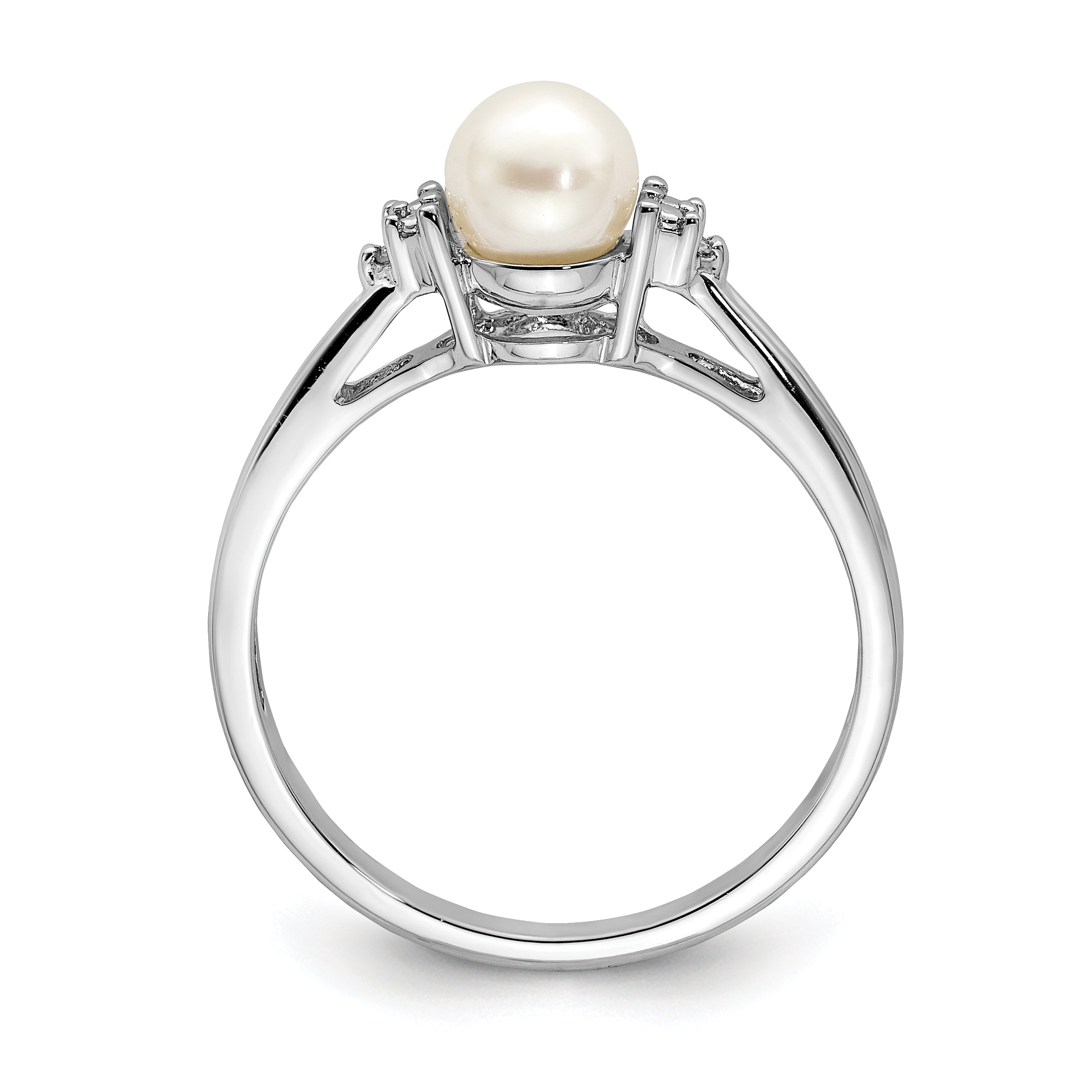 Sterling Silver Rhodium-Plated Plated Diamond and FW Cultured Pearl Ring Secondary image