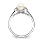 Sterling Silver Rhodium-Plated Plated Diamond and FW Cultured Pearl Ring