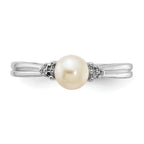 Sterling Silver Rhodium-Plated Plated Diamond and FW Cultured Pearl Ring