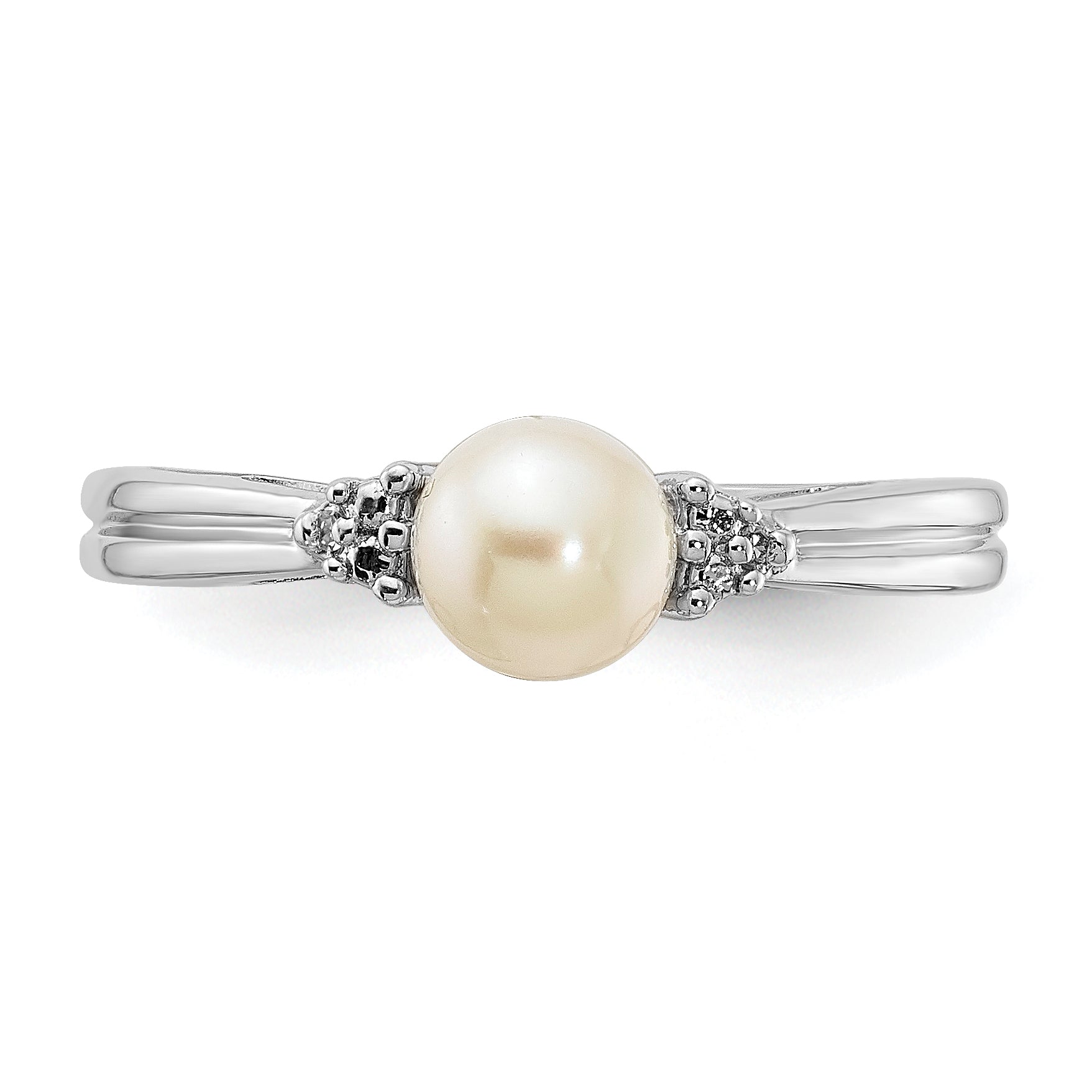 Sterling Silver Rhodium-Plated Plated Diamond and FW Cultured Pearl Ring