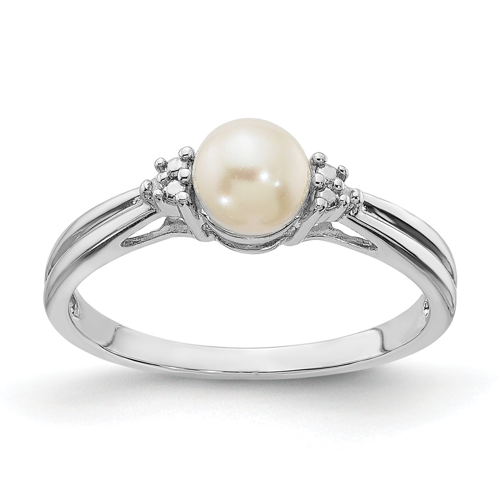 Sterling Silver Rhodium-Plated Plated Diamond and FW Cultured Pearl Ring