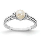 Sterling Silver Rhodium-Plated Plated Diamond and FW Cultured Pearl Ring