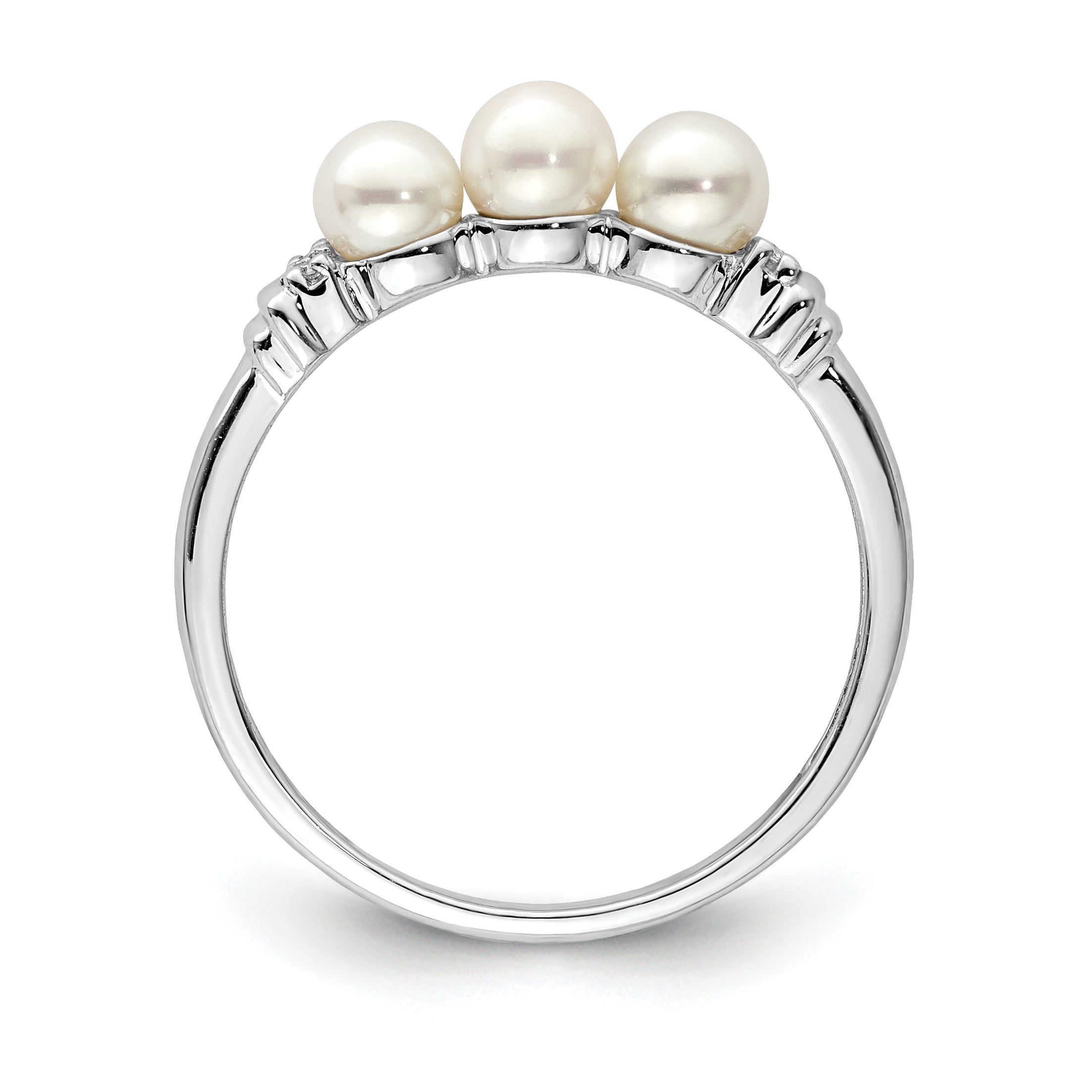 Sterling Silver Rhodium Plated Diamond and FW Cultured Pearl Ring Secondary image