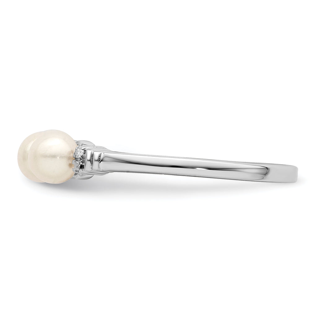 Sterling Silver Rhodium Plated Diamond and FW Cultured Pearl Ring