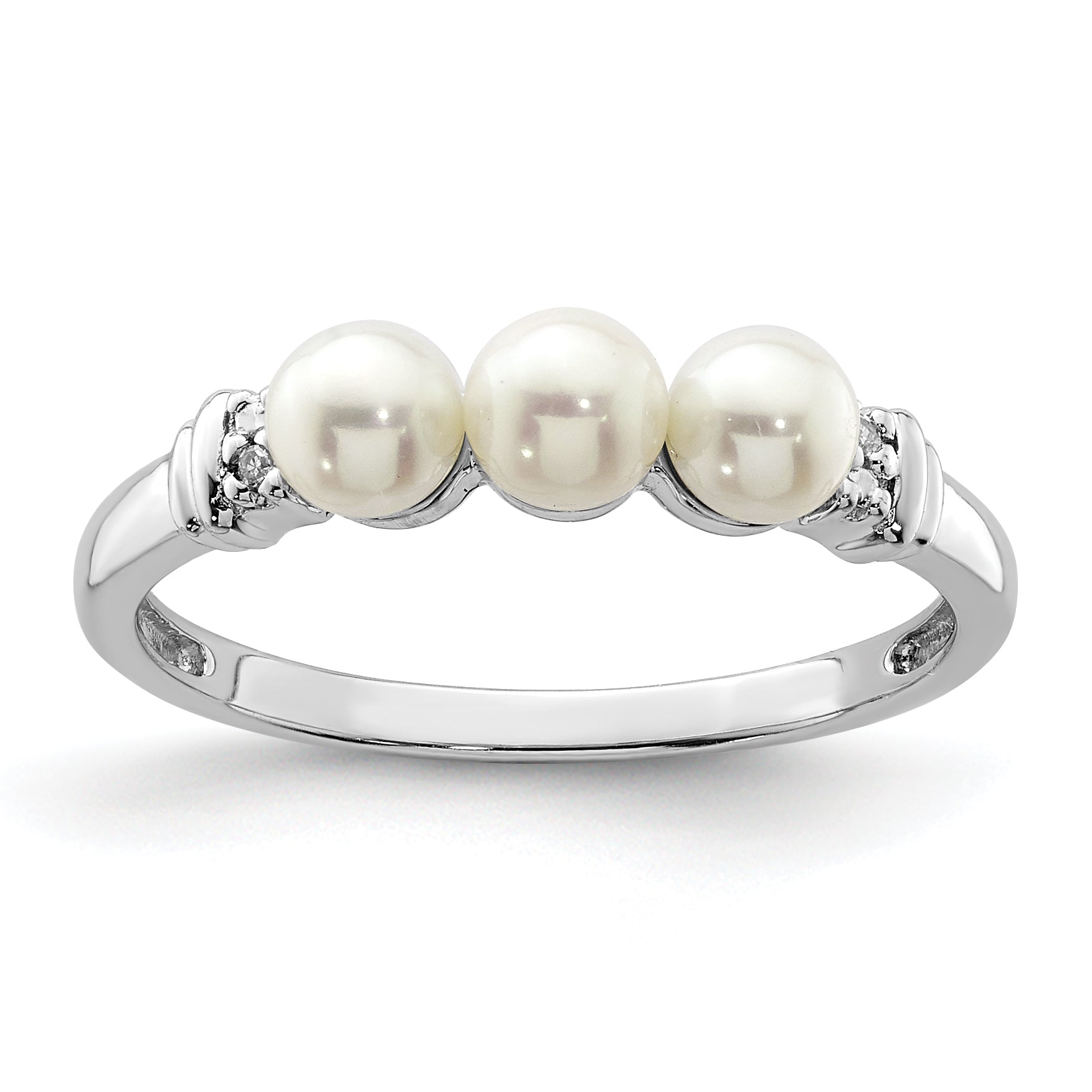 Sterling Silver Rhodium Plated Diamond and FW Cultured Pearl Ring Main image