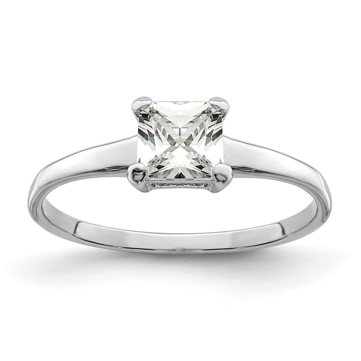 Sterling Silver Rhodium-plated Solitaire Princess CZ Ring