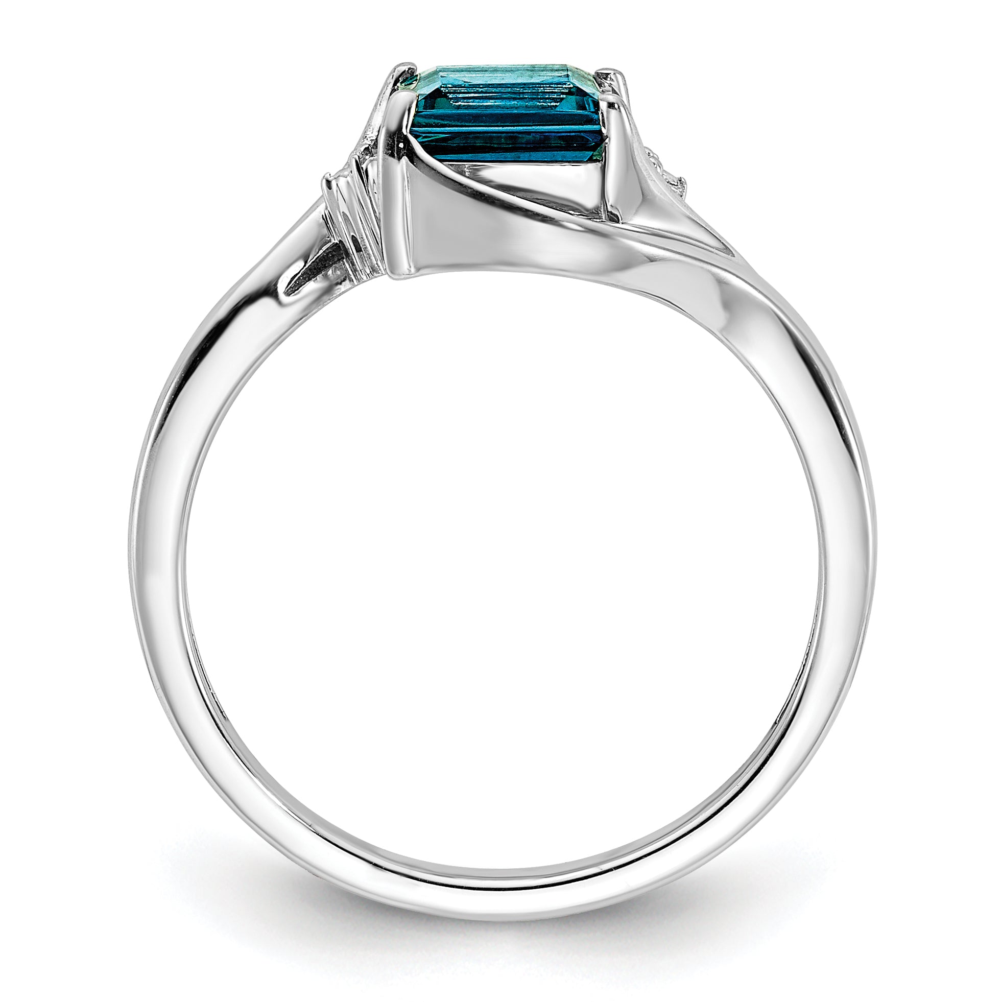 Sterling Silver Rhodium Plated Diamond & London Blue Topaz Ring