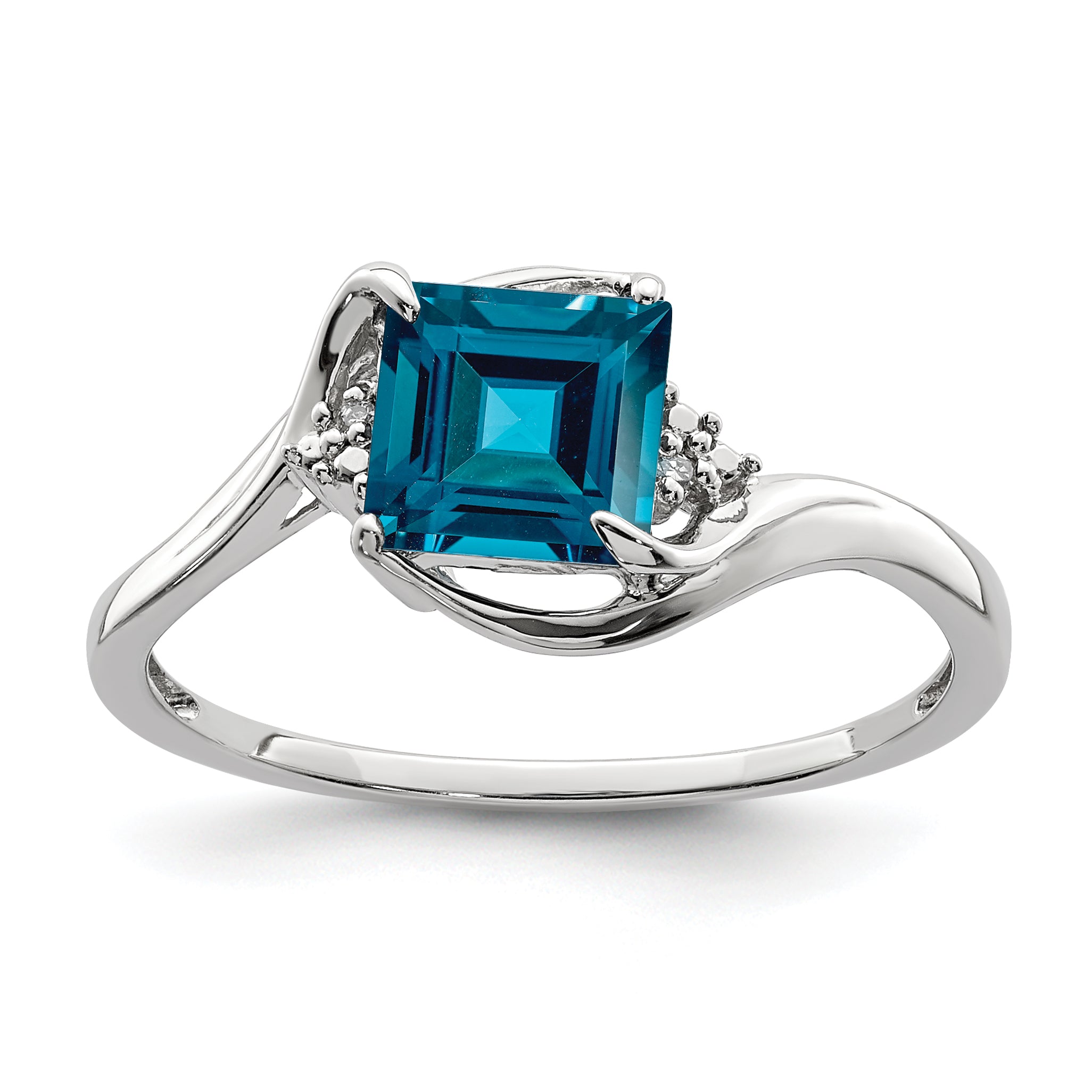 Sterling Silver Rhodium Plated Diamond & London Blue Topaz Ring Main image