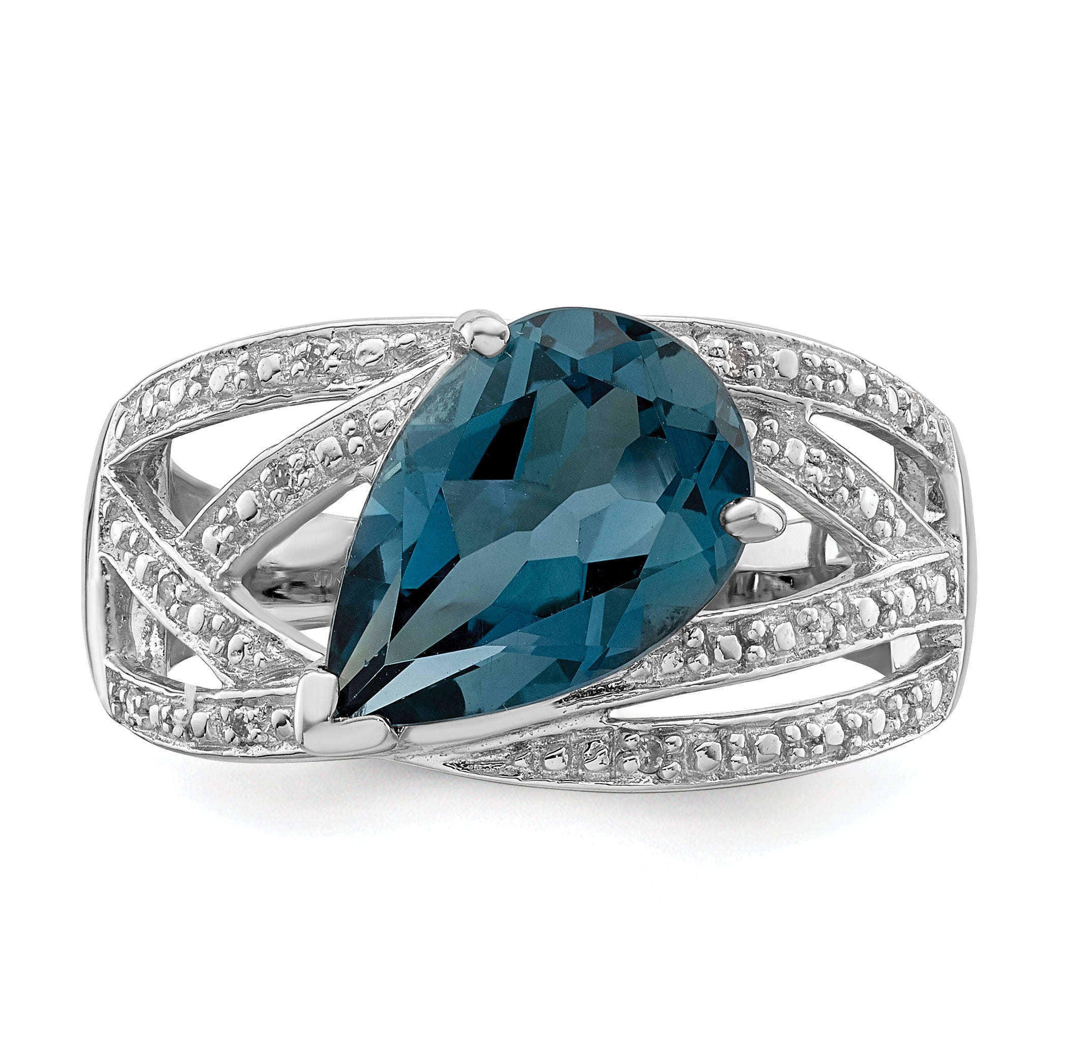 Sterling Silver Rhodium Plated Diamond & London Blue Topaz Ring