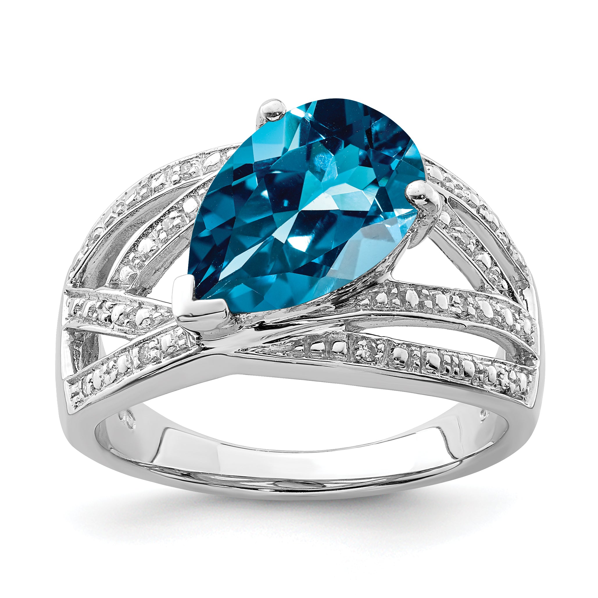 Sterling Silver Rhodium Plated Diamond & London Blue Topaz Ring Main image