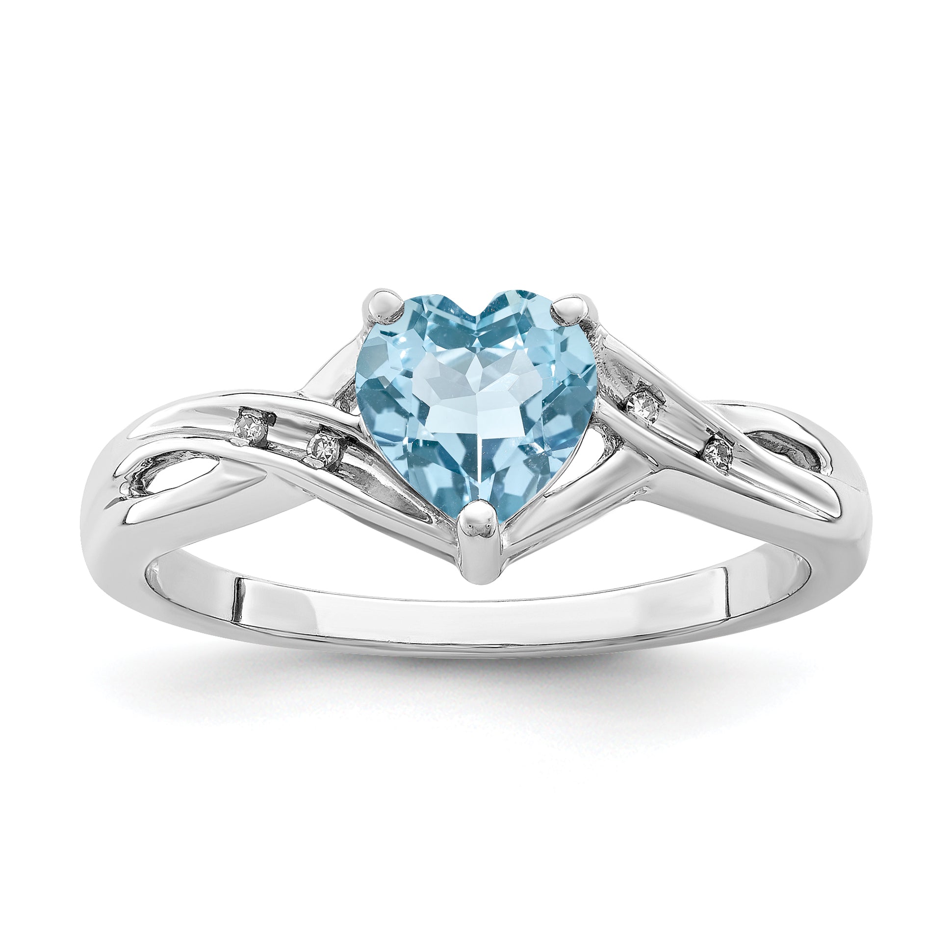 Sterling Silver Rhodium Plated Dia. Lt Swiss Blue Topaz Heart Ring Main image
