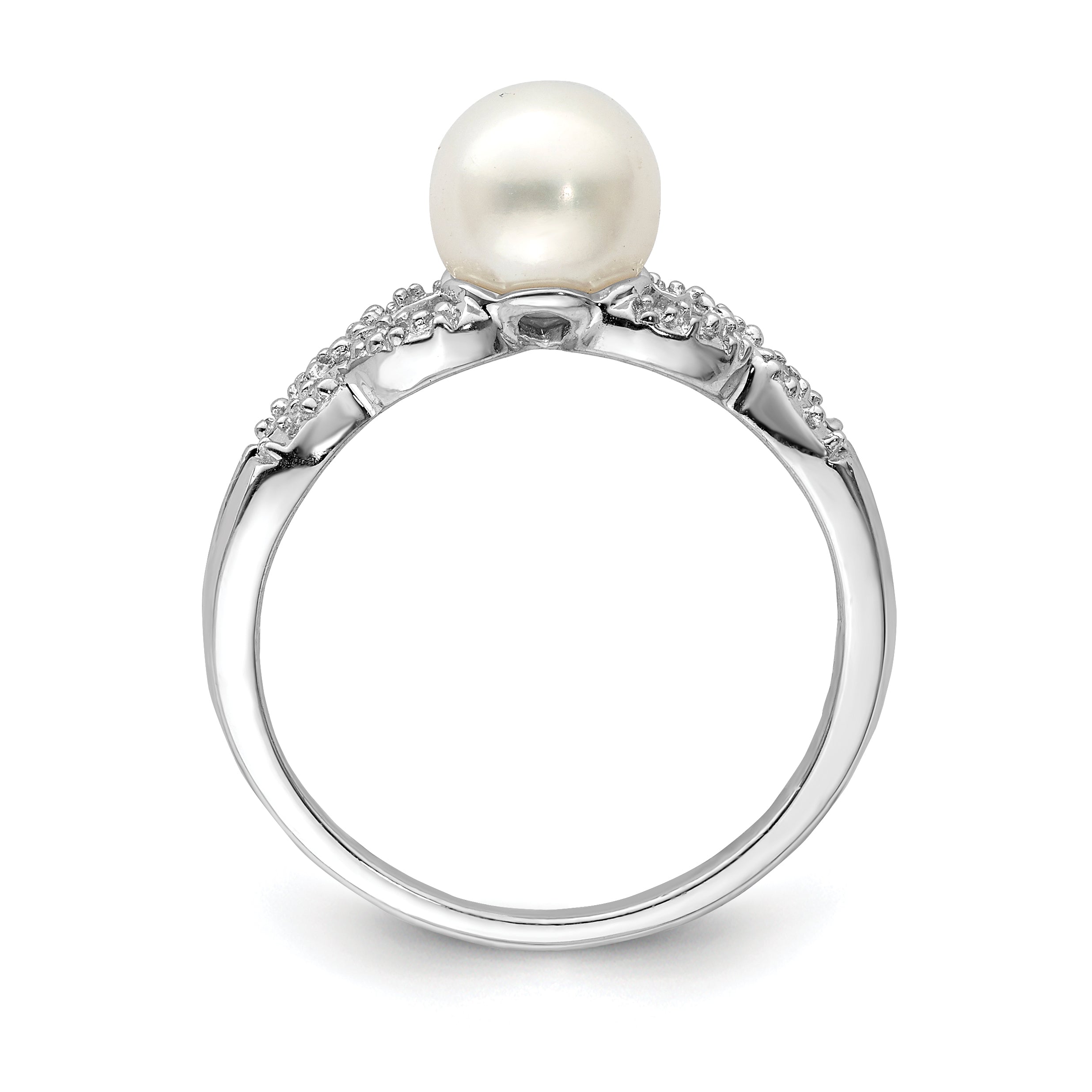 Sterling Silver Rhodium-Plated Plated Diamond and FW Cultured Pearl Ring Secondary image
