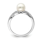 Sterling Silver Rhodium-Plated Plated Diamond and FW Cultured Pearl Ring