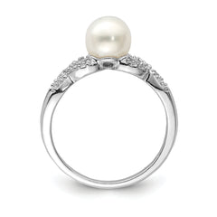 Sterling Silver Rhodium Plated Diamond and FW Cultured Pearl Ring