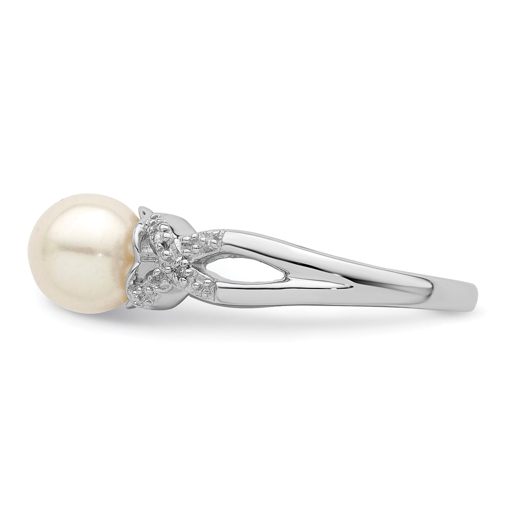 Sterling Silver Rhodium-Plated Plated Diamond and FW Cultured Pearl Ring