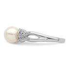 Sterling Silver Rhodium-Plated Plated Diamond and FW Cultured Pearl Ring