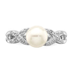 Sterling Silver Rhodium-Plated Plated Diamond and FW Cultured Pearl Ring