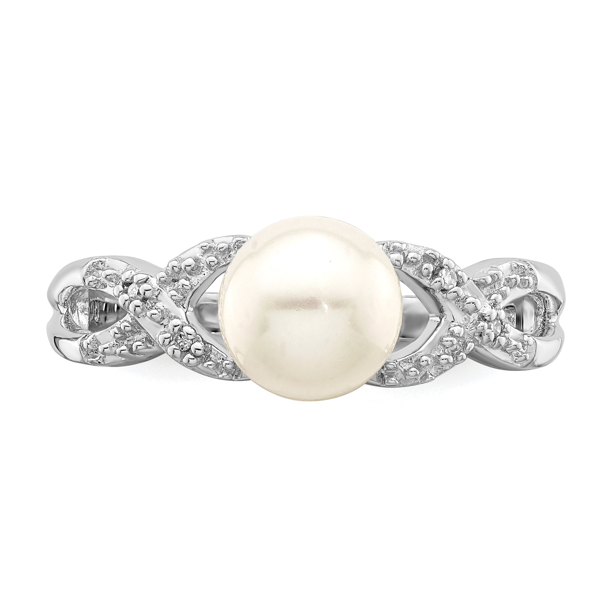 Sterling Silver Rhodium-Plated Plated Diamond and FW Cultured Pearl Ring