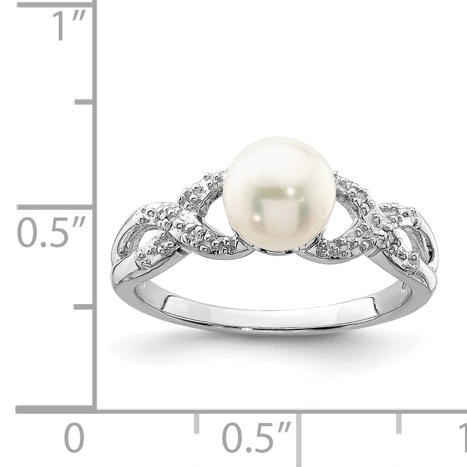 Sterling Silver Rhodium-Plated Plated Diamond and FW Cultured Pearl Ring