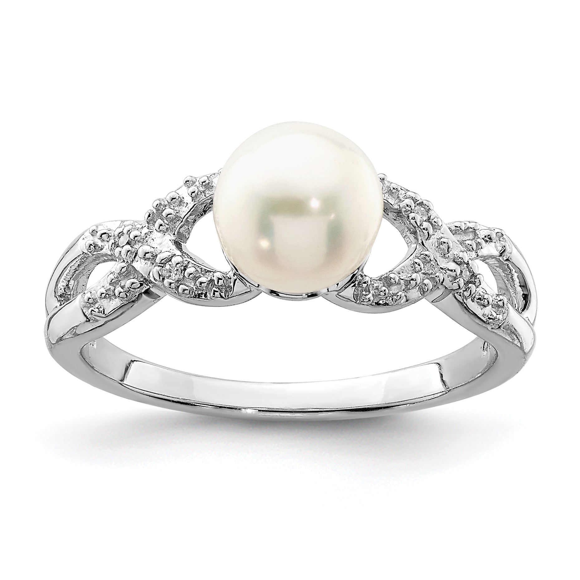 Sterling Silver Rhodium-Plated Plated Diamond and FW Cultured Pearl Ring Main image
