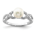 Sterling Silver Rhodium-Plated Plated Diamond and FW Cultured Pearl Ring