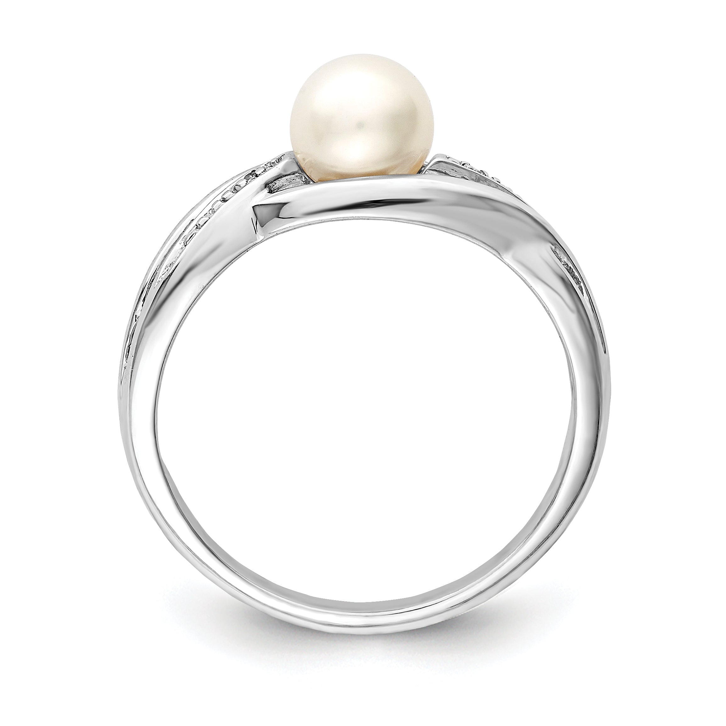 Sterling Silver Rhodium Plated Diamond and FW Cultured Pearl Ring Secondary image