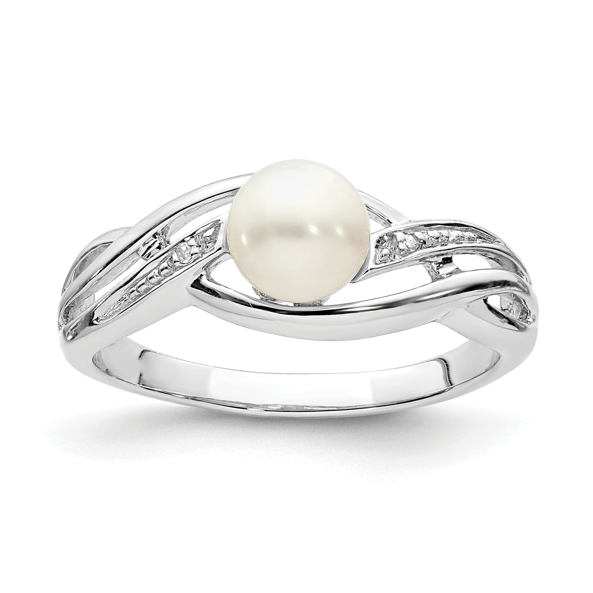 Sterling Silver Rhodium Plated Diamond and FW Cultured Pearl Ring Main image