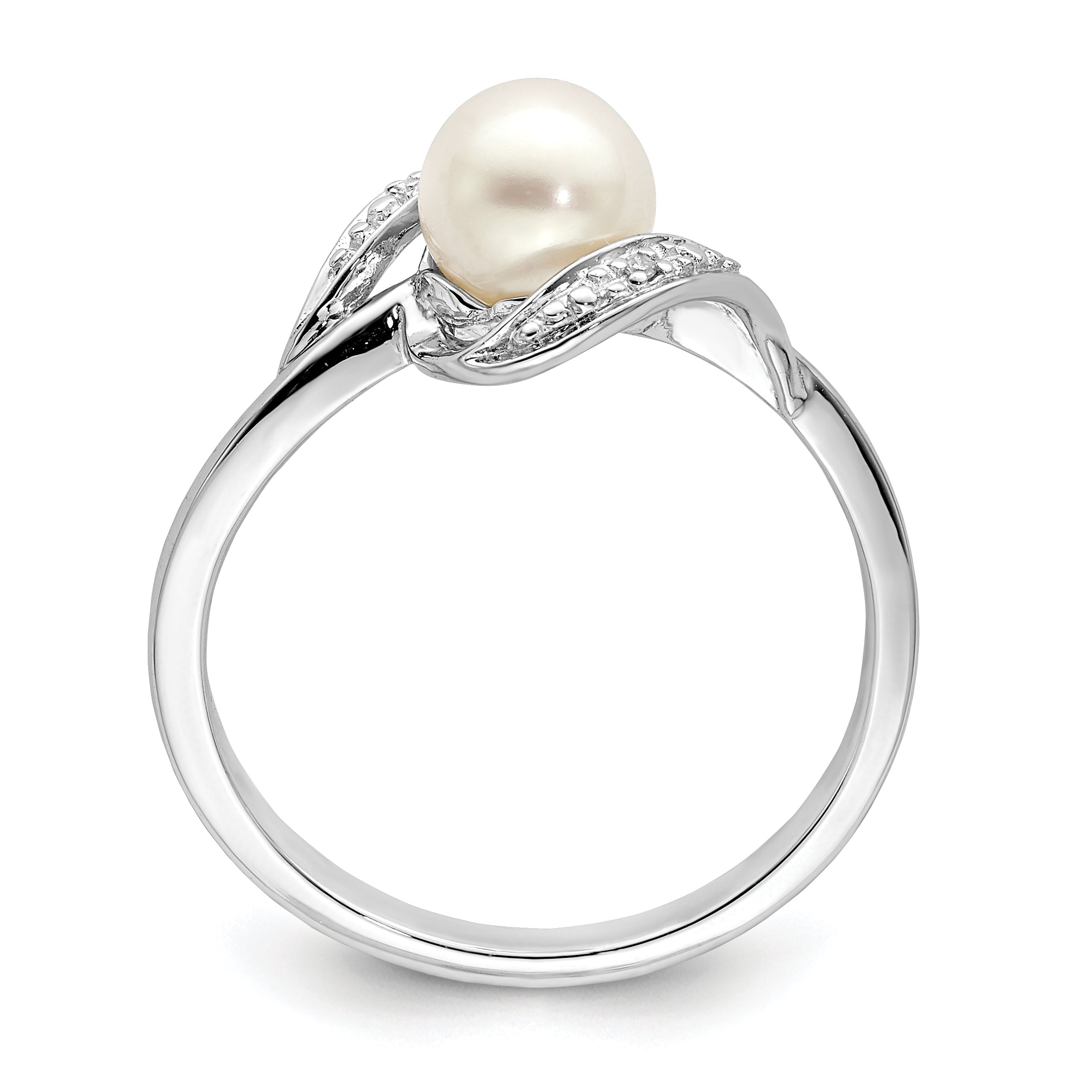 Sterling Silver Rhodium Plated Diamond and FW Cultured Pearl Ring Secondary image