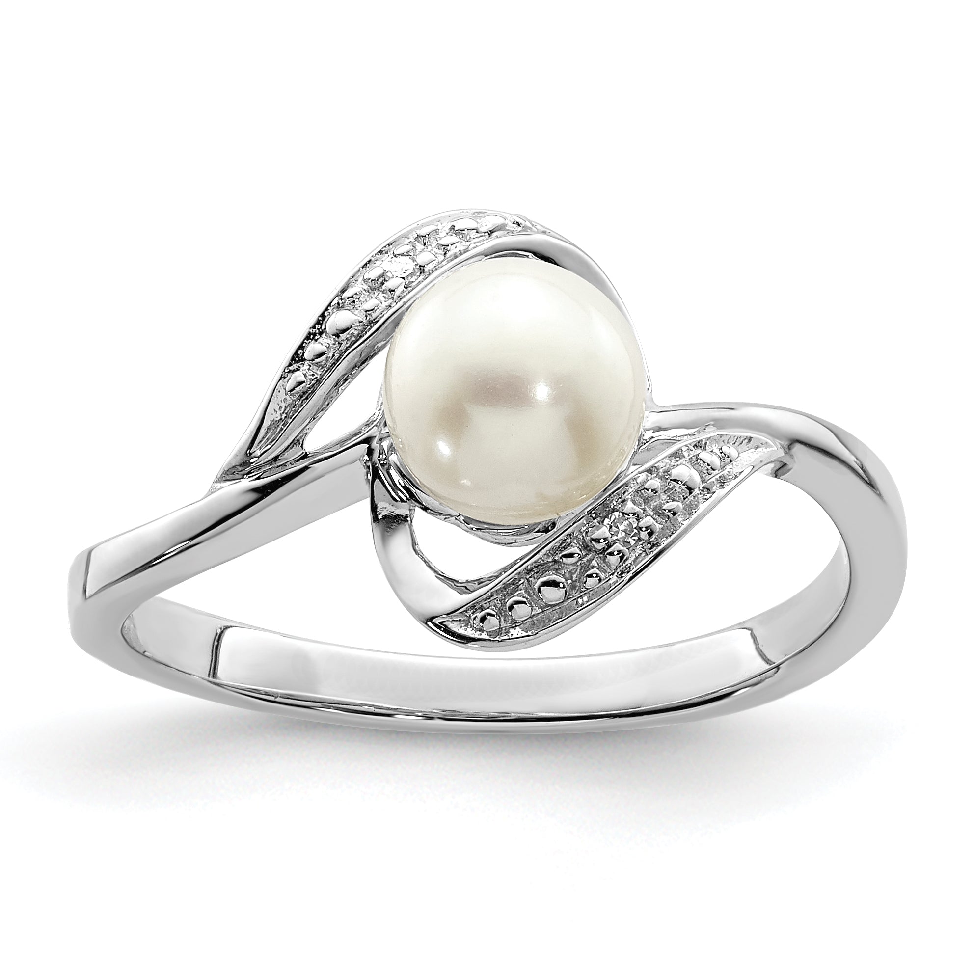 Sterling Silver Rhodium Plated Diamond and FW Cultured Pearl Ring Main image