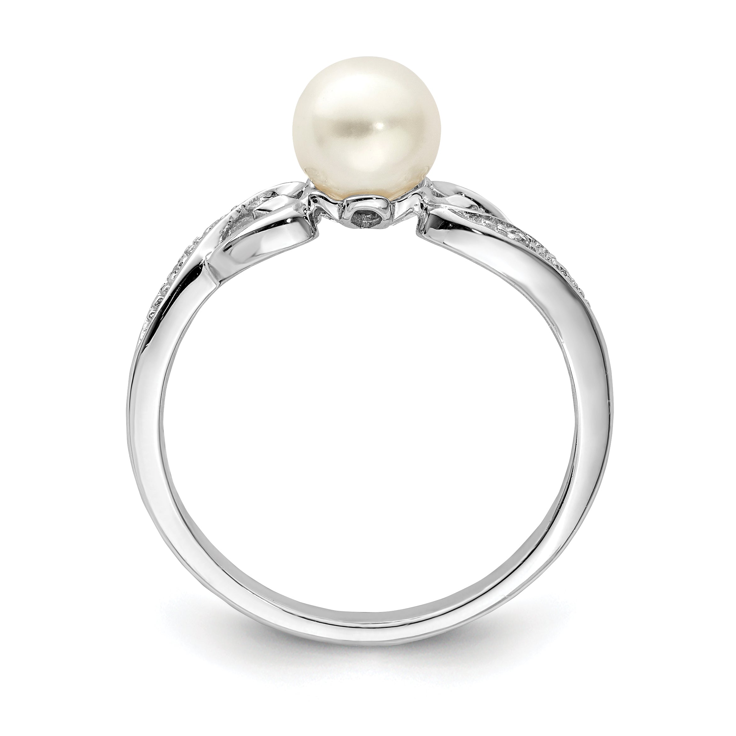 Sterling Silver Rhodium Plated Diamond and FW Cultured Pearl Ring Secondary image