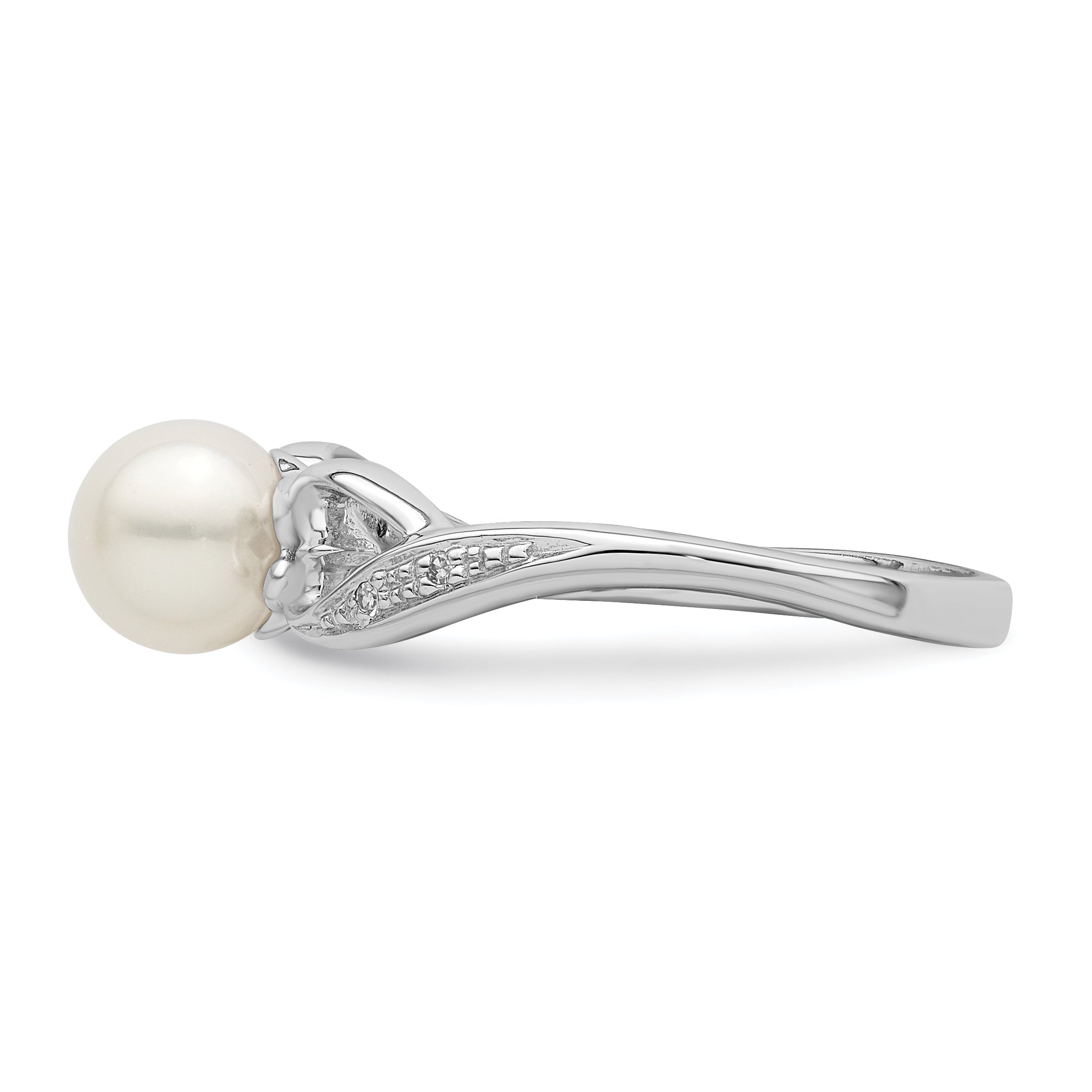 Sterling Silver Rhodium Plated Diamond and FW Cultured Pearl Ring