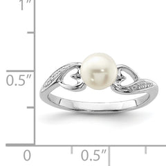 Sterling Silver Rhodium Plated Diamond and FW Cultured Pearl Ring