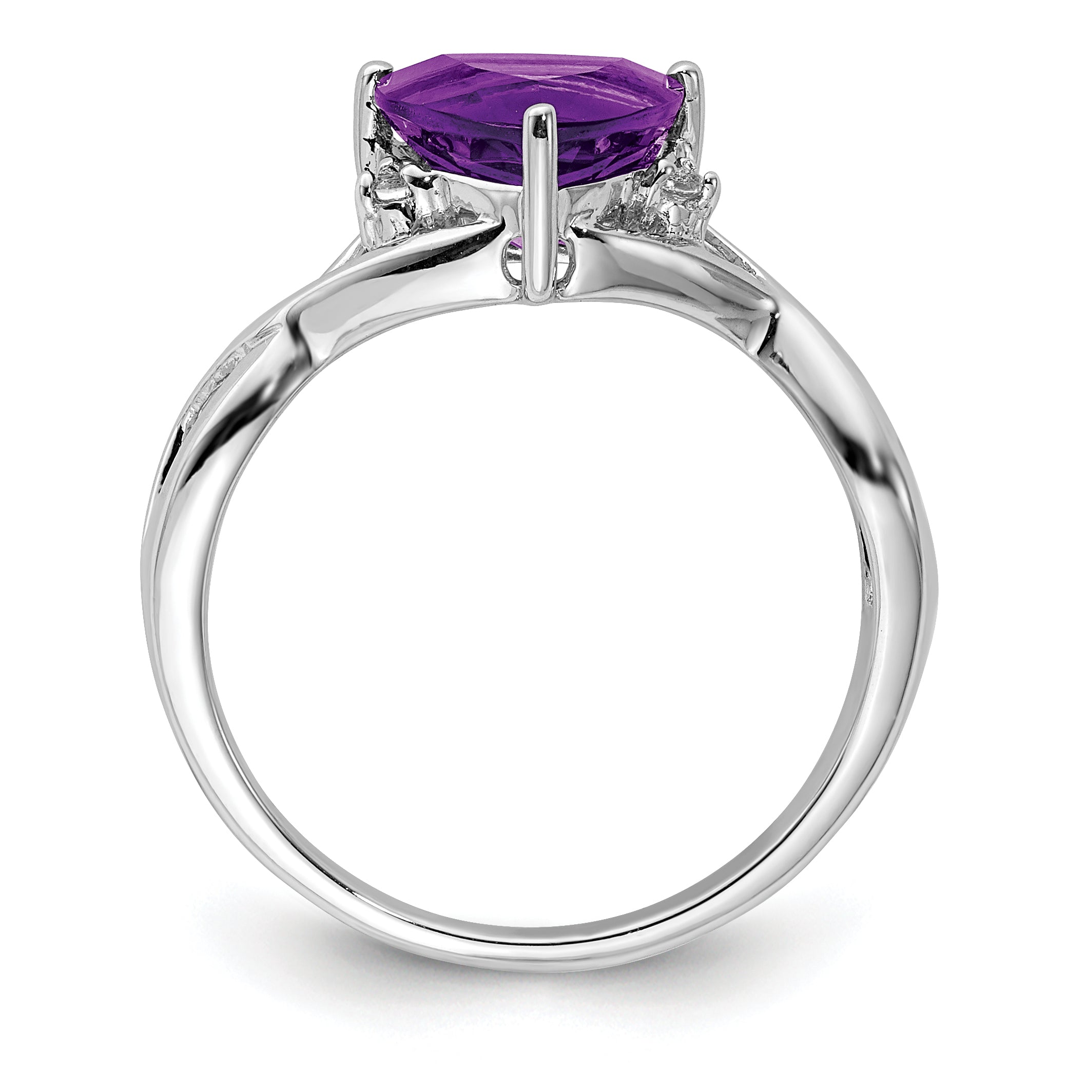 Sterling Silver Rhodium Plated Amethyst White Topaz Trillion Ring Secondary image