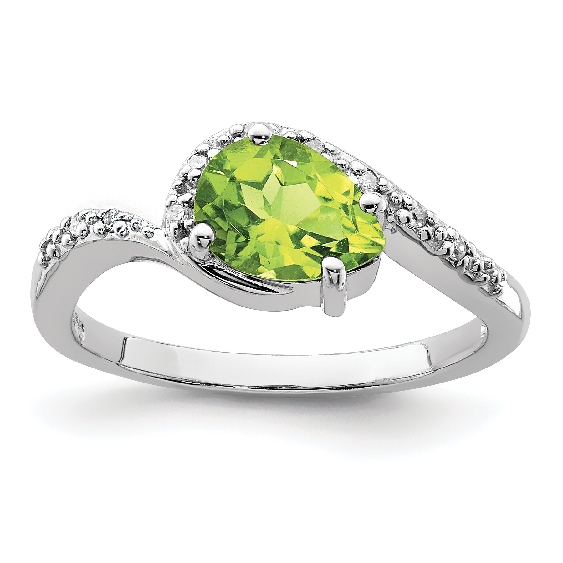Sterling Silver Rhodium Plated Diamond and Peridot Oval Ring Main image