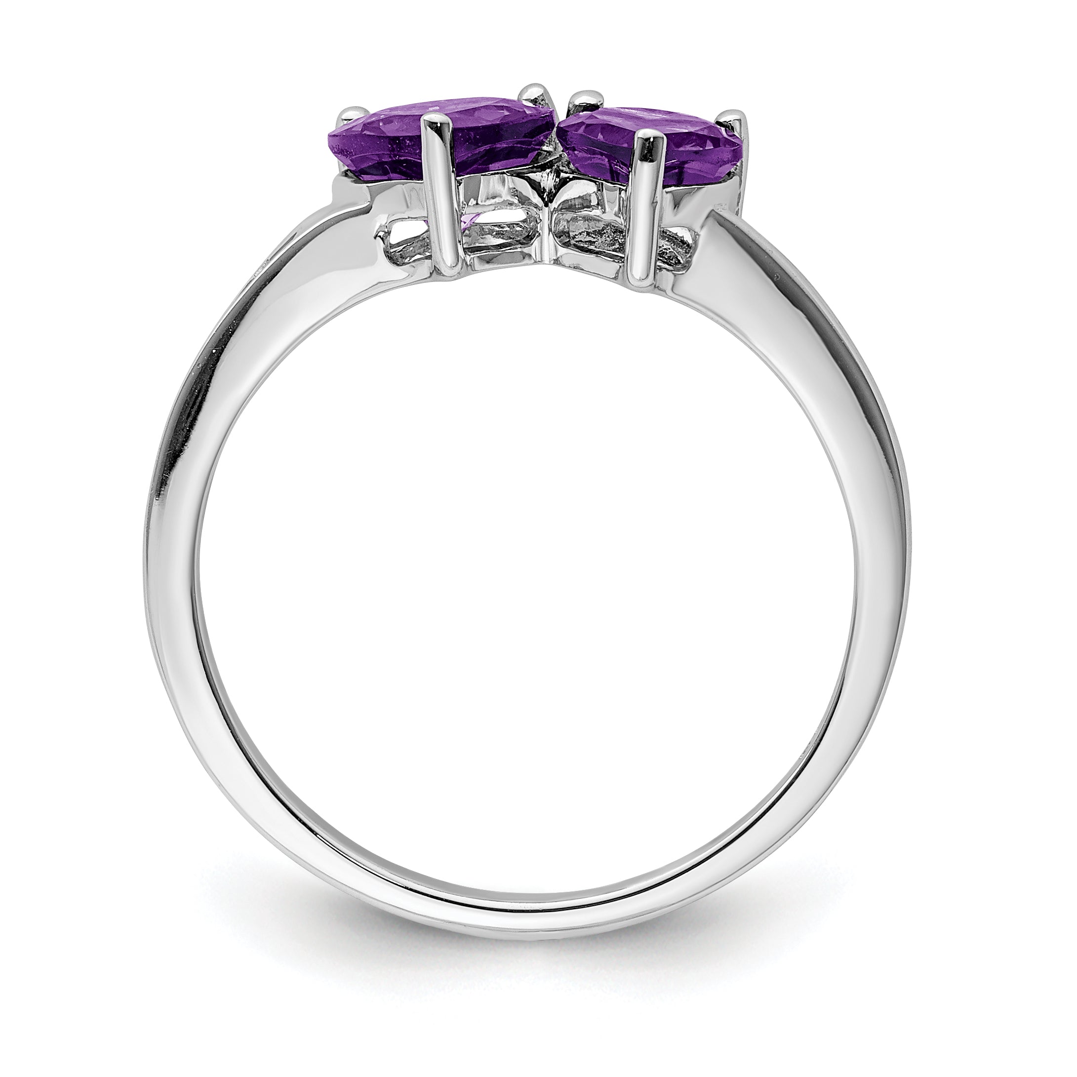 Sterling Silver Rhodium Plated Diamond and Amethyst Heart Ring Secondary image