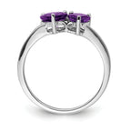 Sterling Silver Rhodium Plated Diamond and Amethyst Heart Ring