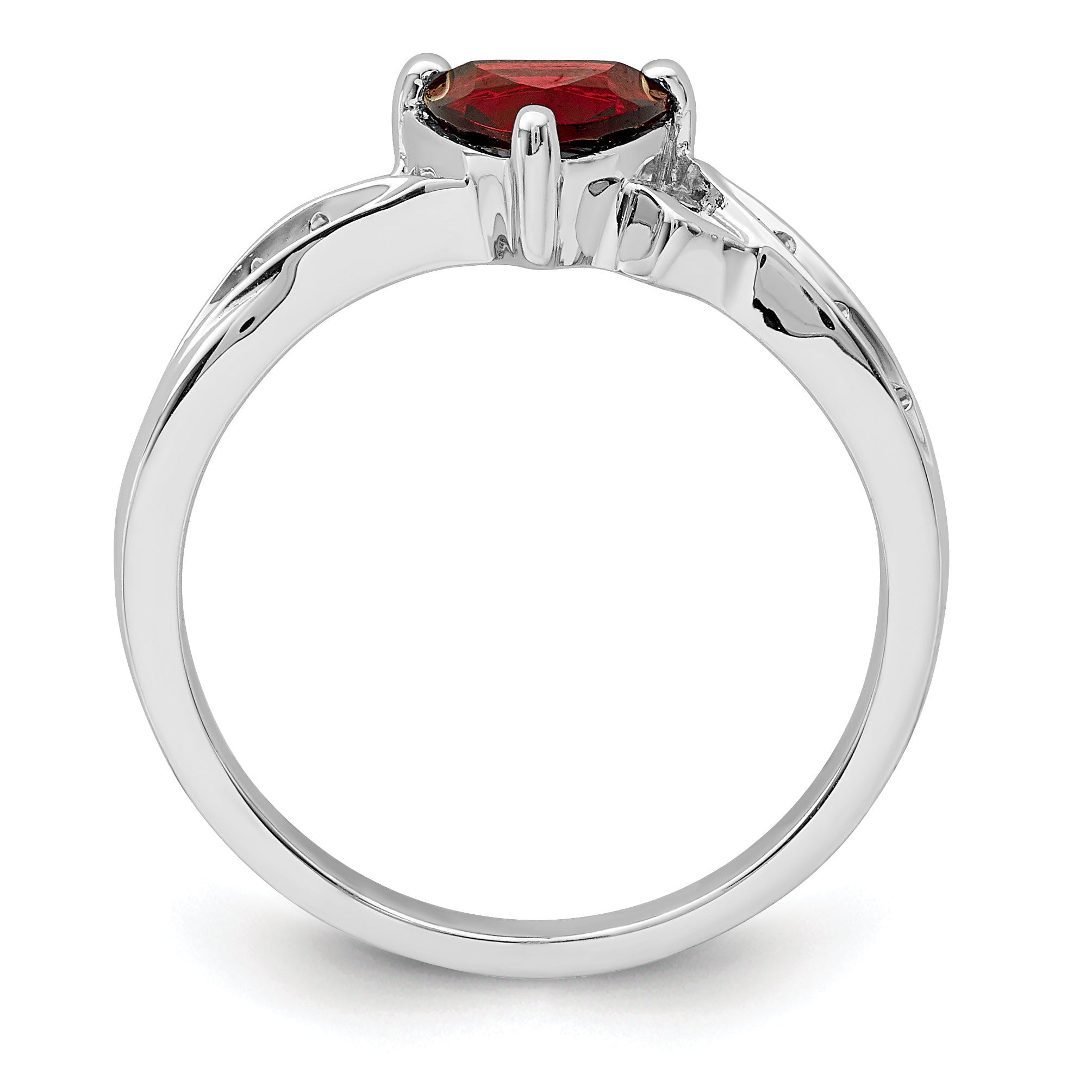 Sterling Silver Rhodium Plated Diamond and Garnet Heart Ring Secondary image