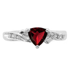 Sterling Silver Rhodium Plated Diamond and Garnet Heart Ring