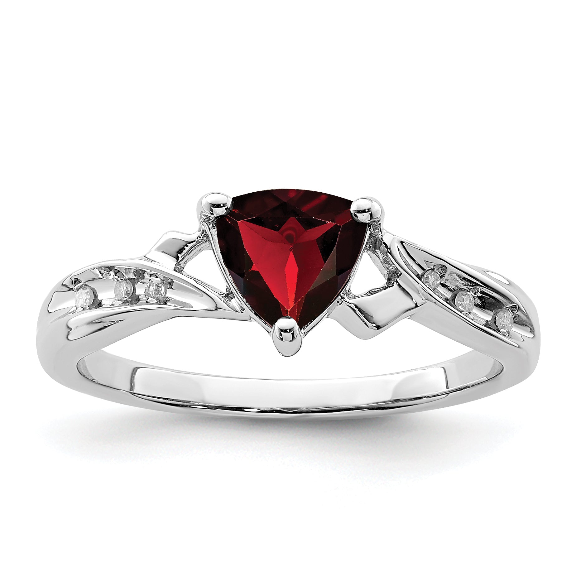 Sterling Silver Rhodium Plated Diamond and Garnet Heart Ring Main image