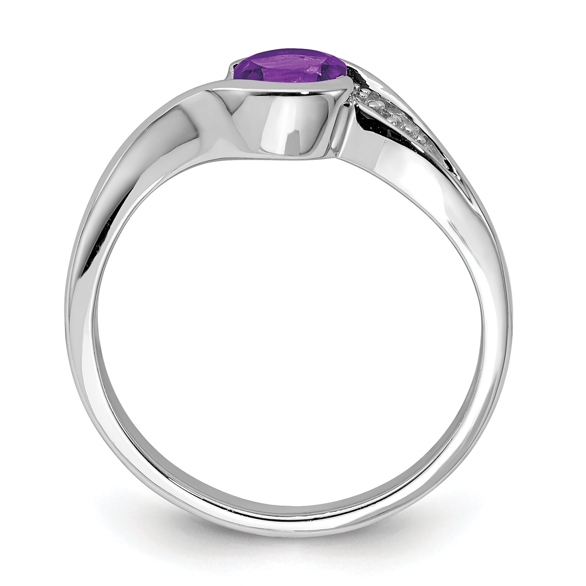 Sterling Silver Rhodium Plated Diamond and Amethyst Round Ring Secondary image