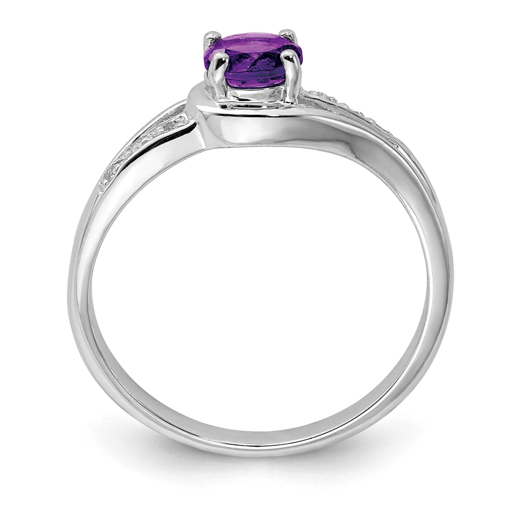 Sterling Silver Rhodium Plated Diamond and Amethyst Round Ring Secondary image