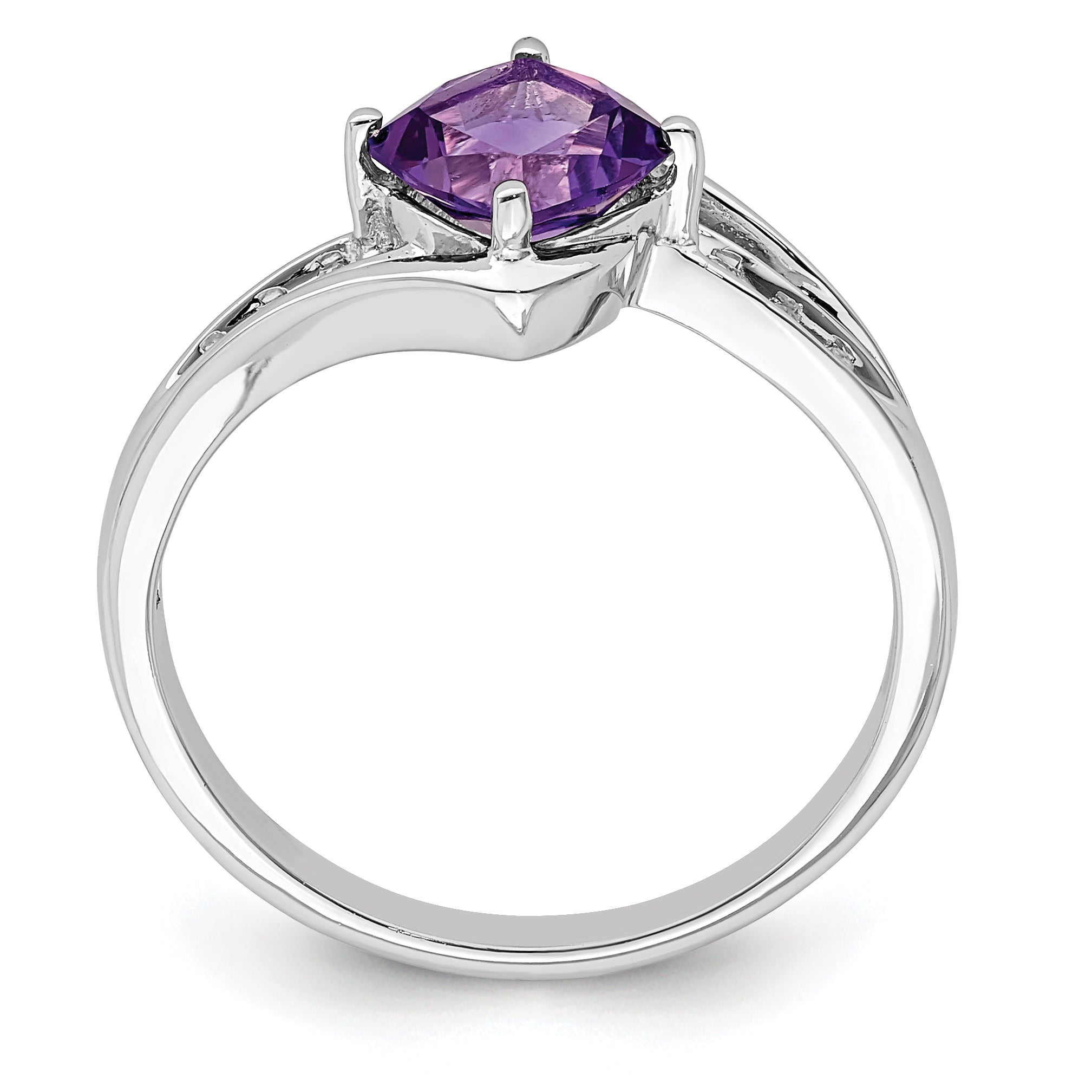 Sterling Silver Rhodium Plated Diamond and Amethyst Square Ring Secondary image
