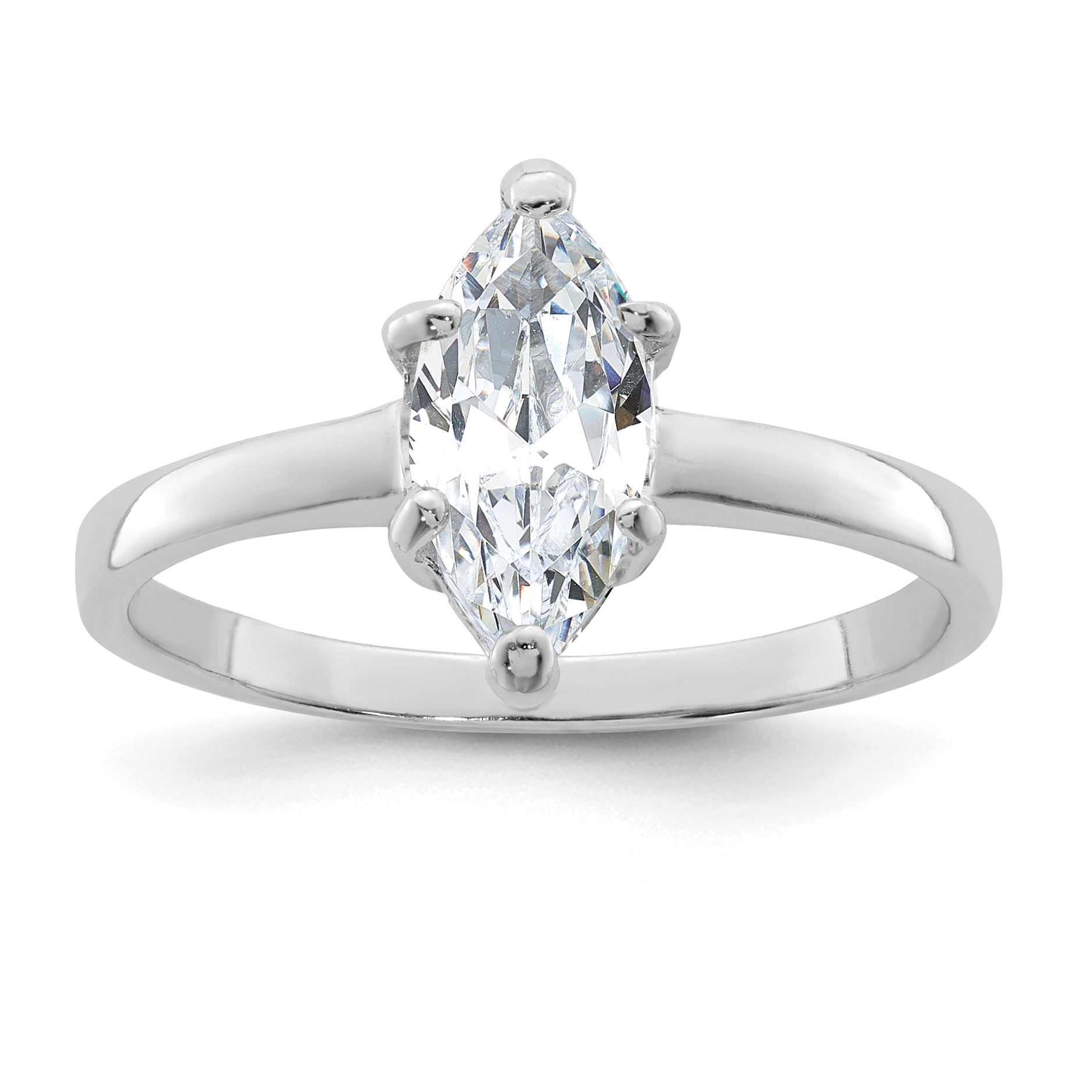 Sterling Silver Rhodium-plated Solitaire Marquise CZ Ring Main image