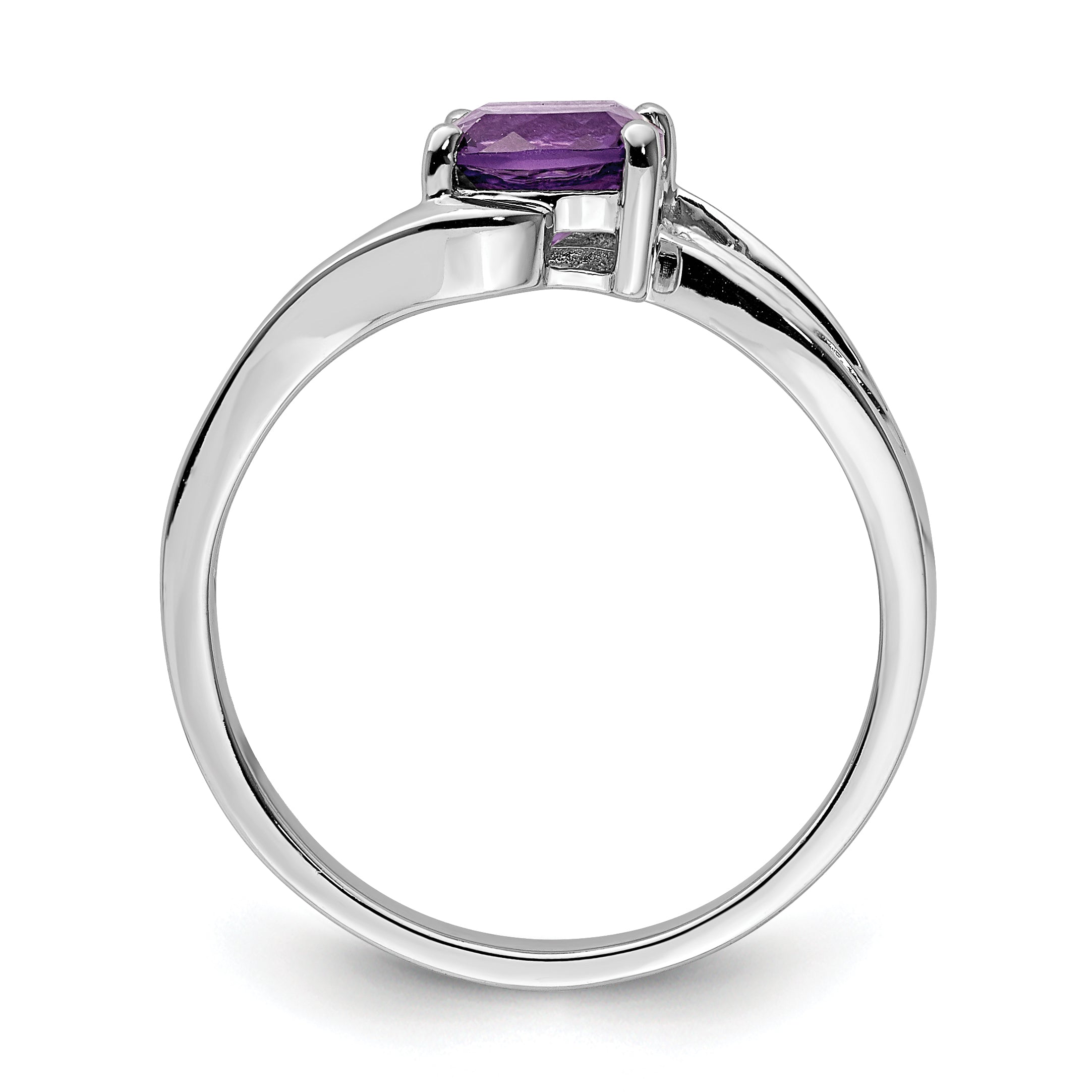 Sterling Silver Rhodium Plated Diamond and Amethyst Square Ring Secondary image