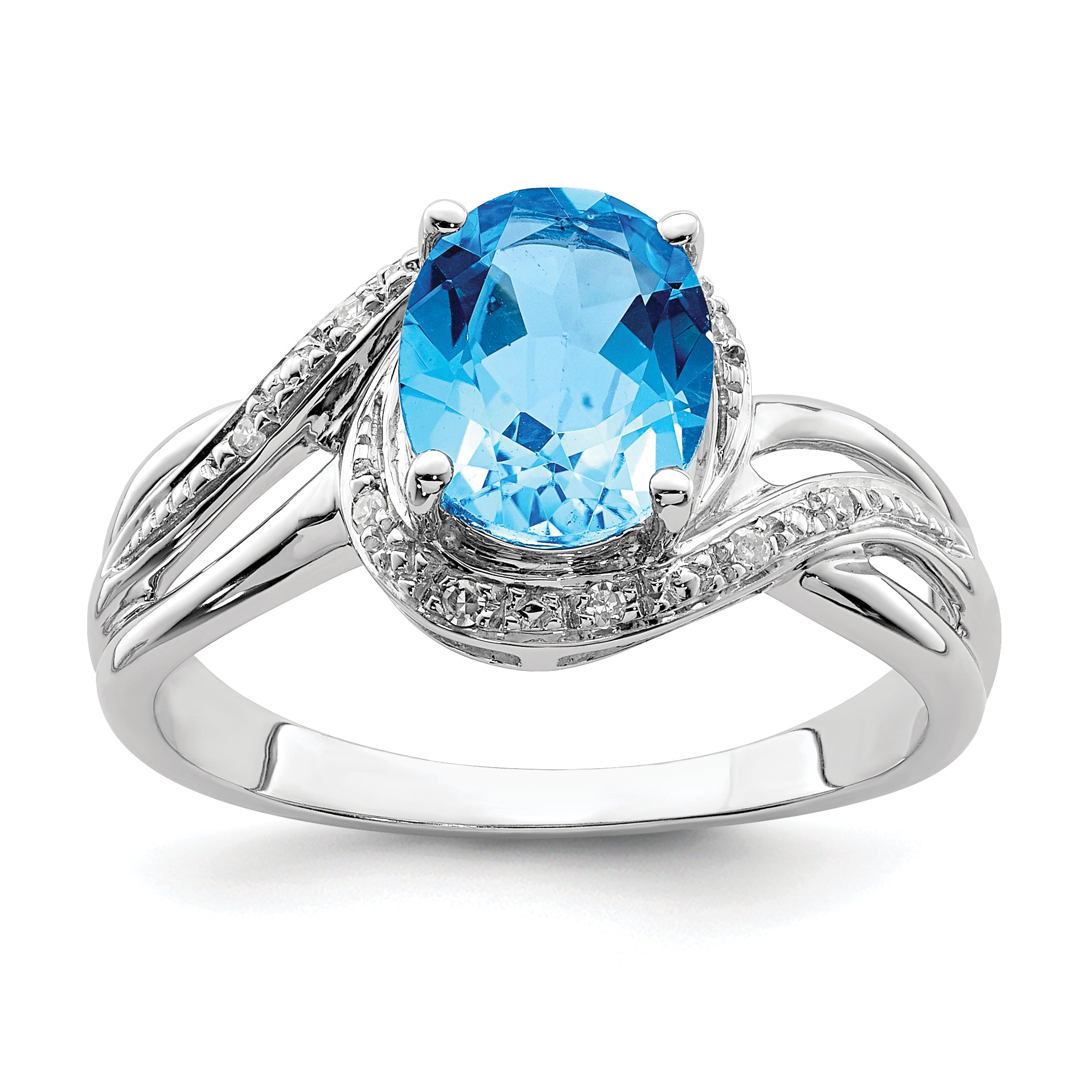 Sterling Silver Rhodium Plated Dia. and Light Swiss BT Oval Ring Main image