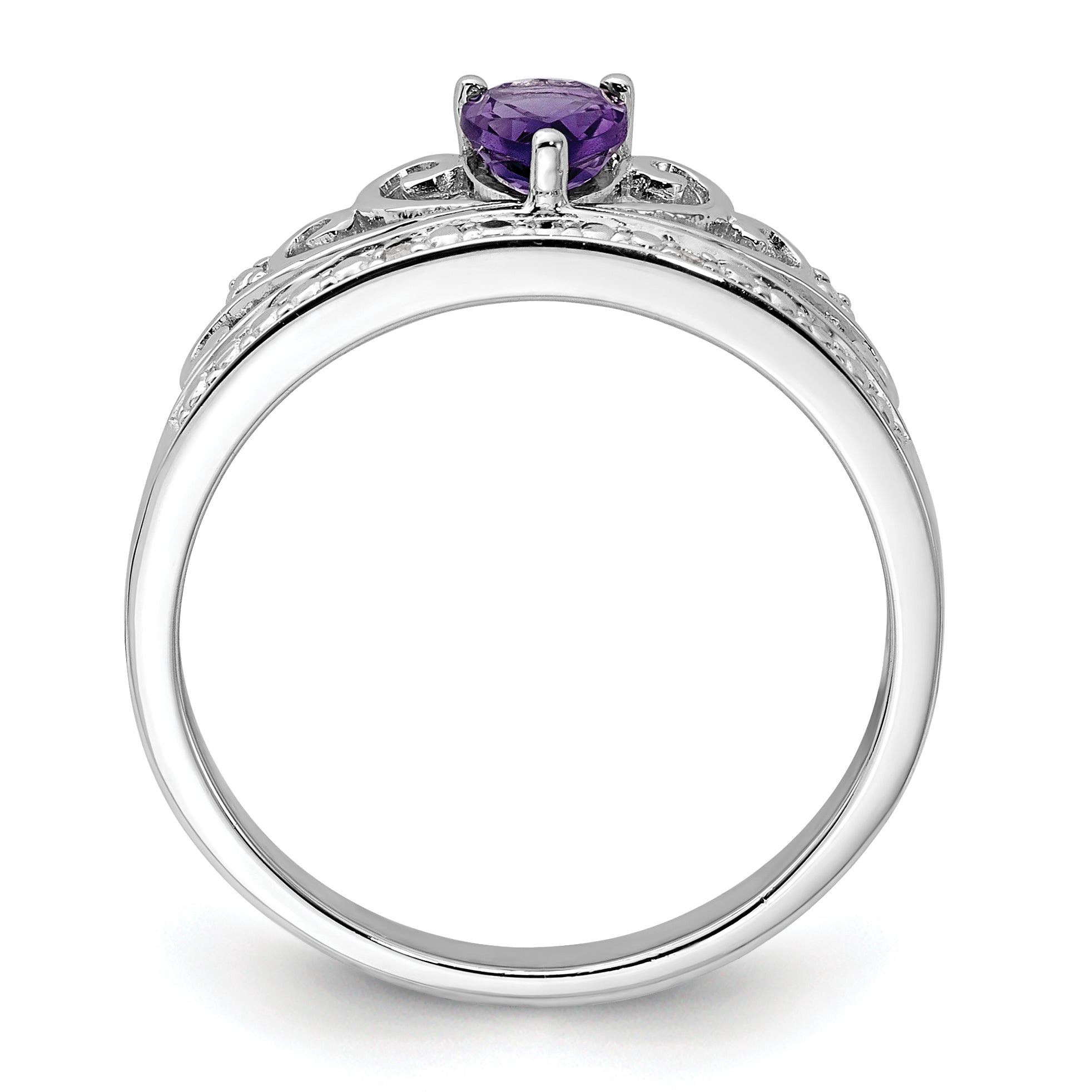 Sterling Silver Rhodium Plated Diamond & Amethyst Teardrop Ring Secondary image